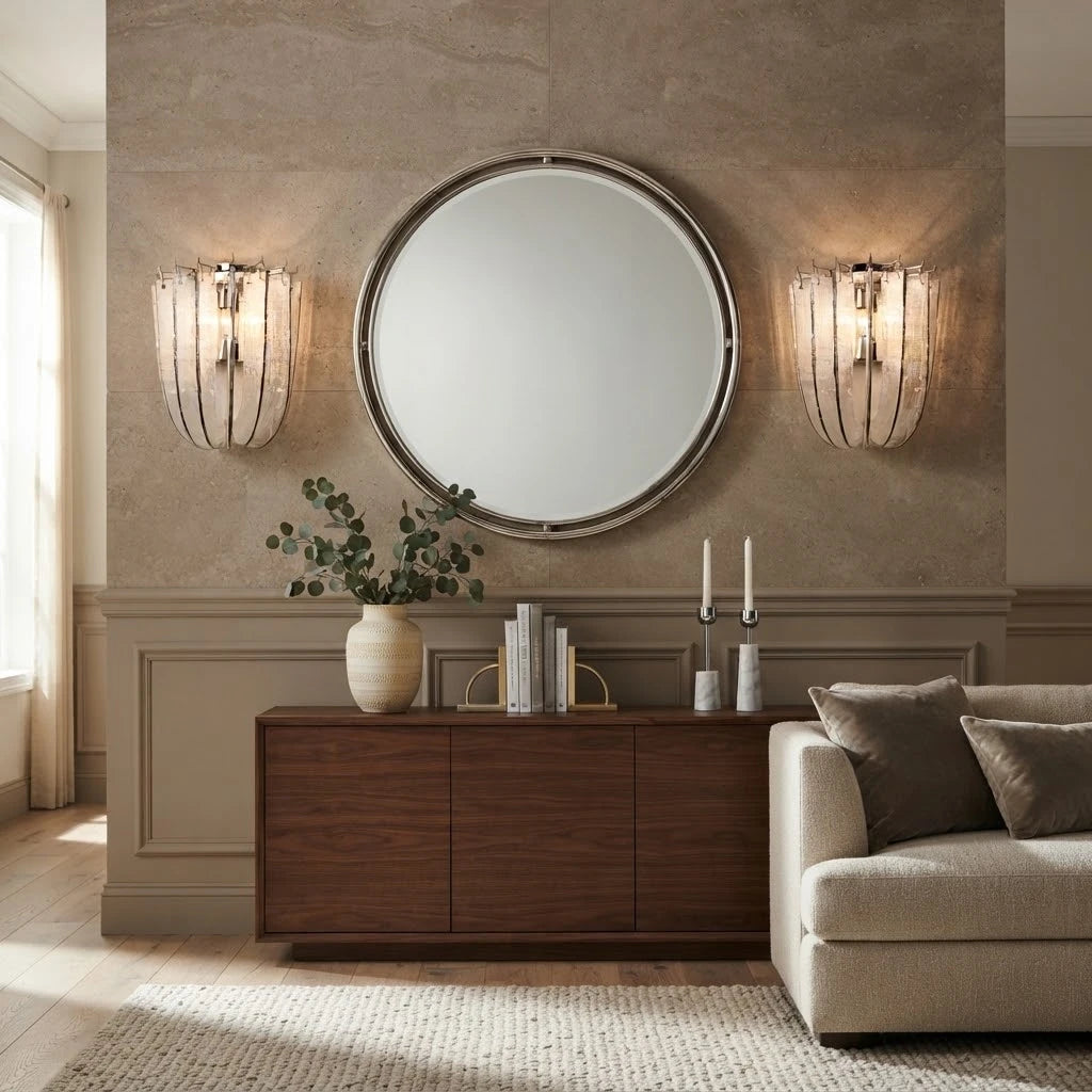 Modern Crystal Strip Wall Sconce in Contemporary Living Room