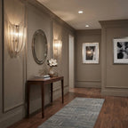 Modern Vertical Crystal Strip Wall Sconces Along Hallway Corridor