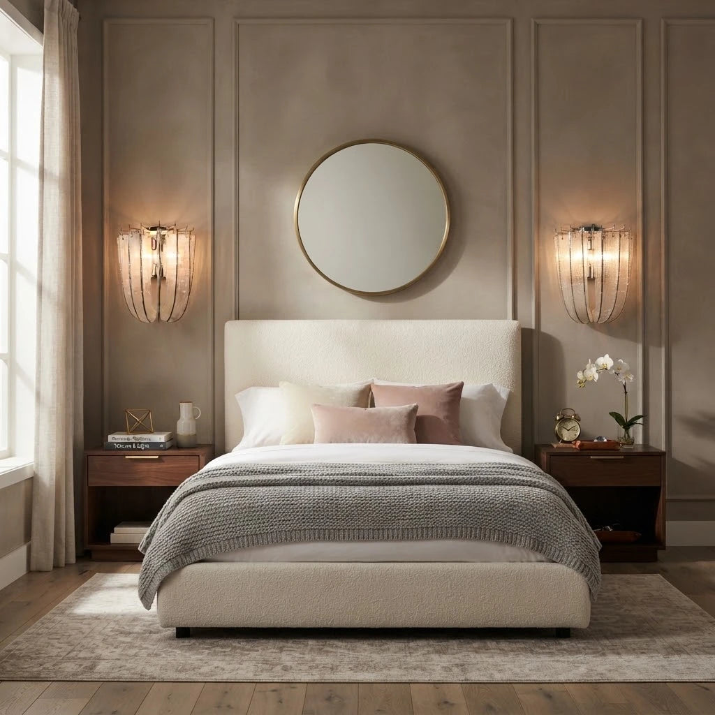 Modern Vertical Crystal Strip Art Wall Sconce in Cozy Bedroom
