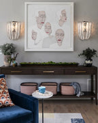 Modern Vertical Crystal Strip Wall Sconces Over Living Room Console