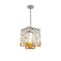 Modern Clear and Amber Art Glass Square Pendant Light with Silver Chain on Pure White Background