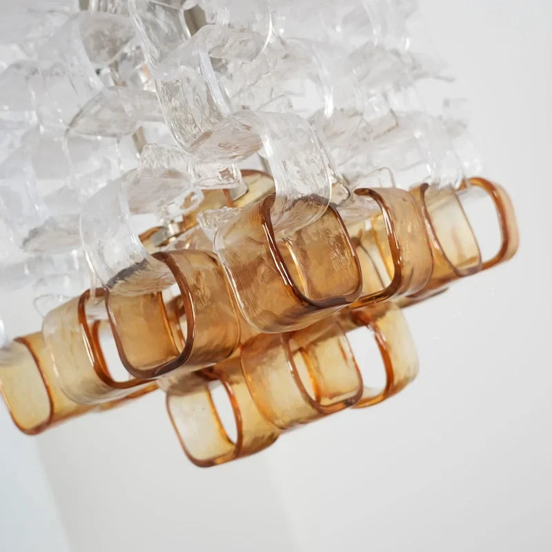 Close Up View of Amber and Clear Glass Arrangement