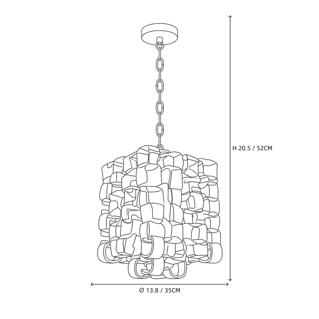 Modern Clear and Amber Art Glass Square Pendant Light Line Art Dimension Diagram