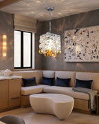 Modern Art Glass Square Pendant Light in Living Room Setting