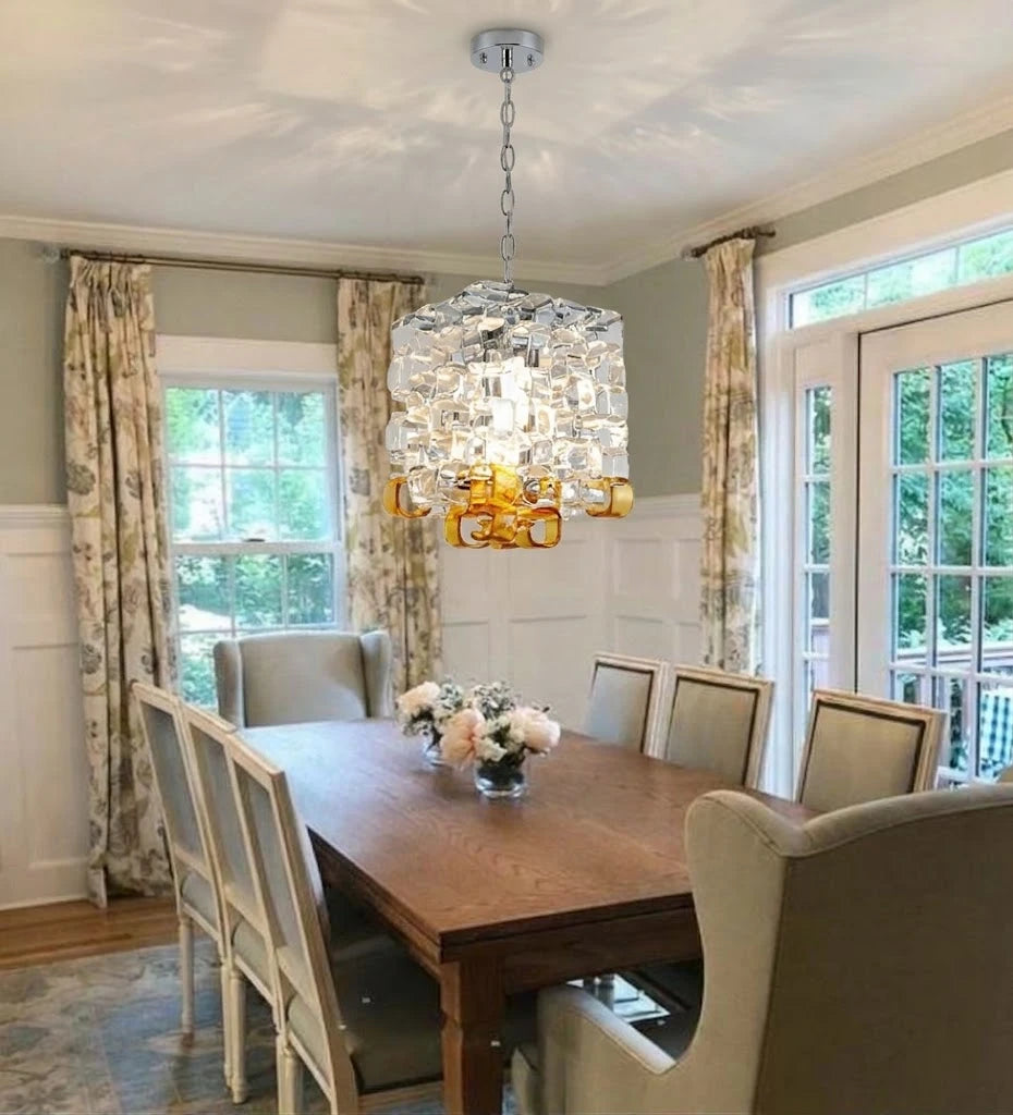 Modern Art Glass Square Pendant Light in Contemporary Dining Area