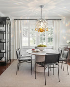 Modern Art Glass Square Pendant Light Over Round Dining Table