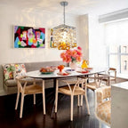 Modern Clear and Amber Art Glass Square Pendant Light Over Dining Table