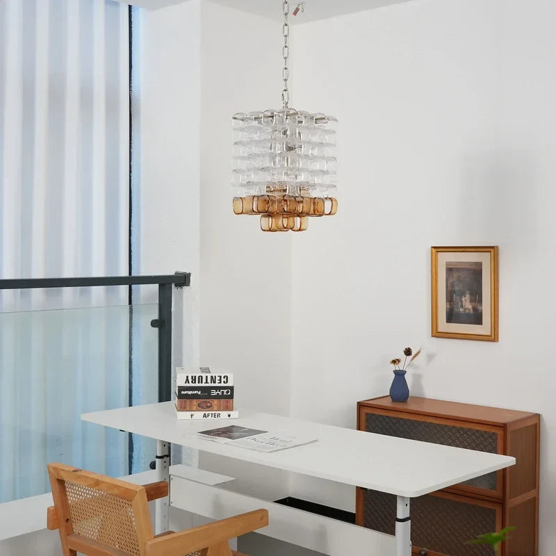 Modern Art Glass Square Pendant Light in Open Office Setting