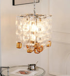 Illuminated Modern Art Glass Square Pendant Light in Interior Setting