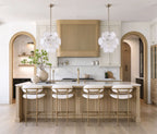 Modern White Disc Art Glass Chandeliers Over Kitchen Island
