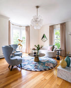 Modern White Disc Art Glass Chandelier in Bright Living Room