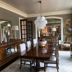 Modern White Disc Art Glass Chandelier in Luxury Dining Setting