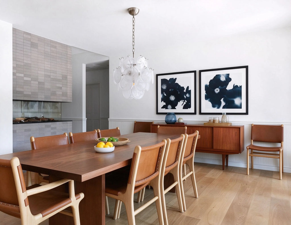 Modern White Disc Art Glass Chandelier in Stylish Dining Room