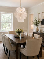 Modern White Disc Art Glass Chandelier in Formal Dining Room