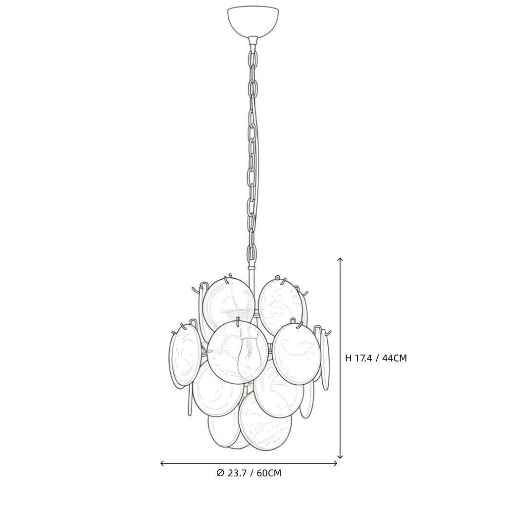 Modern Large White Disc Art Glass Chandelier Line Art Dimension Diagram