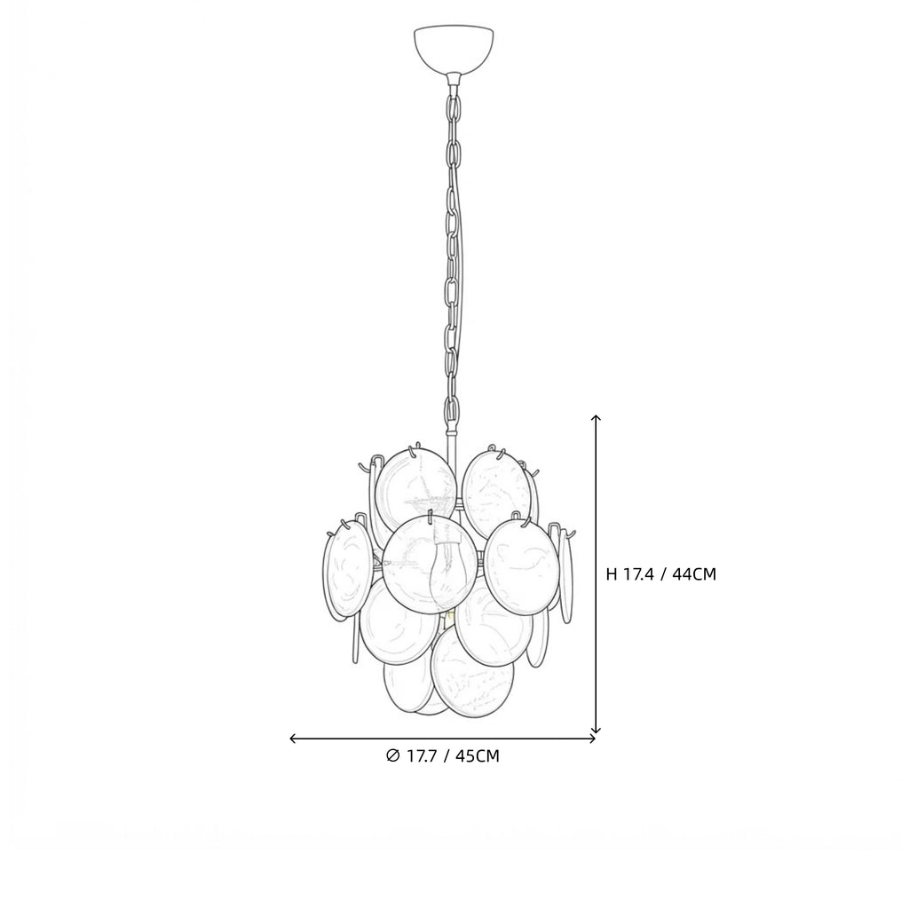 Modern Small White Disc Art Glass Chandelier Line Art Dimension Diagram