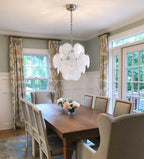 Modern White Disc Art Glass Chandelier in Open Plan Dining Room