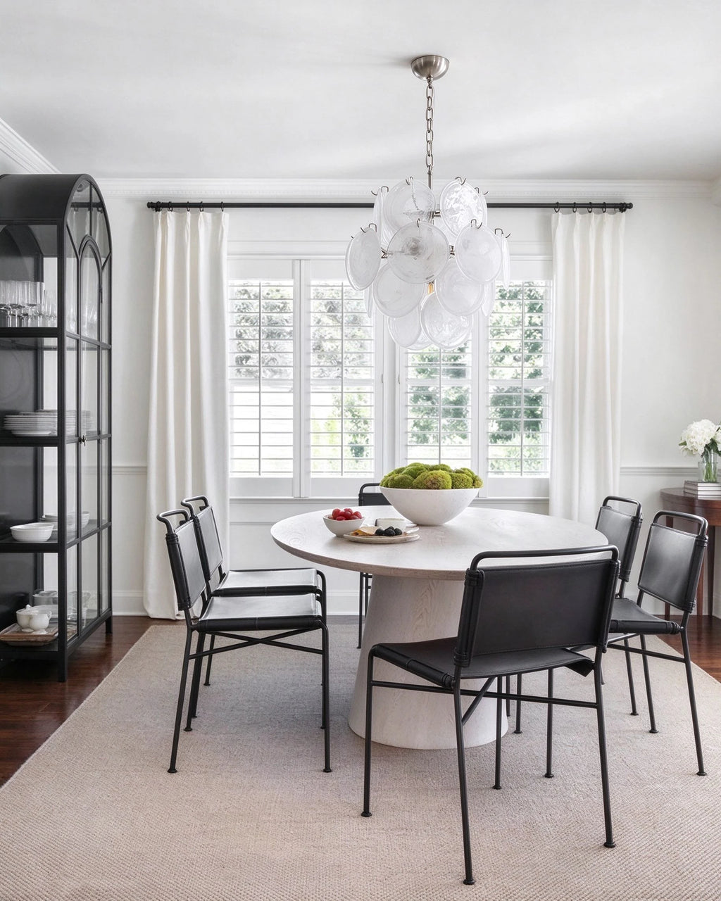 Modern White Disc Art Glass Chandelier in Kitchen Dining Area