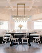 Modern Rectangular Crystal Prism Chandelier Over Dining Room Table