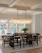 Modern Crystal Prism Art Glass Linear Chandelier Over Long Dining Table