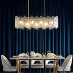 Modern Rectangular Crystal Prism Chandelier in Luxury Dining Room