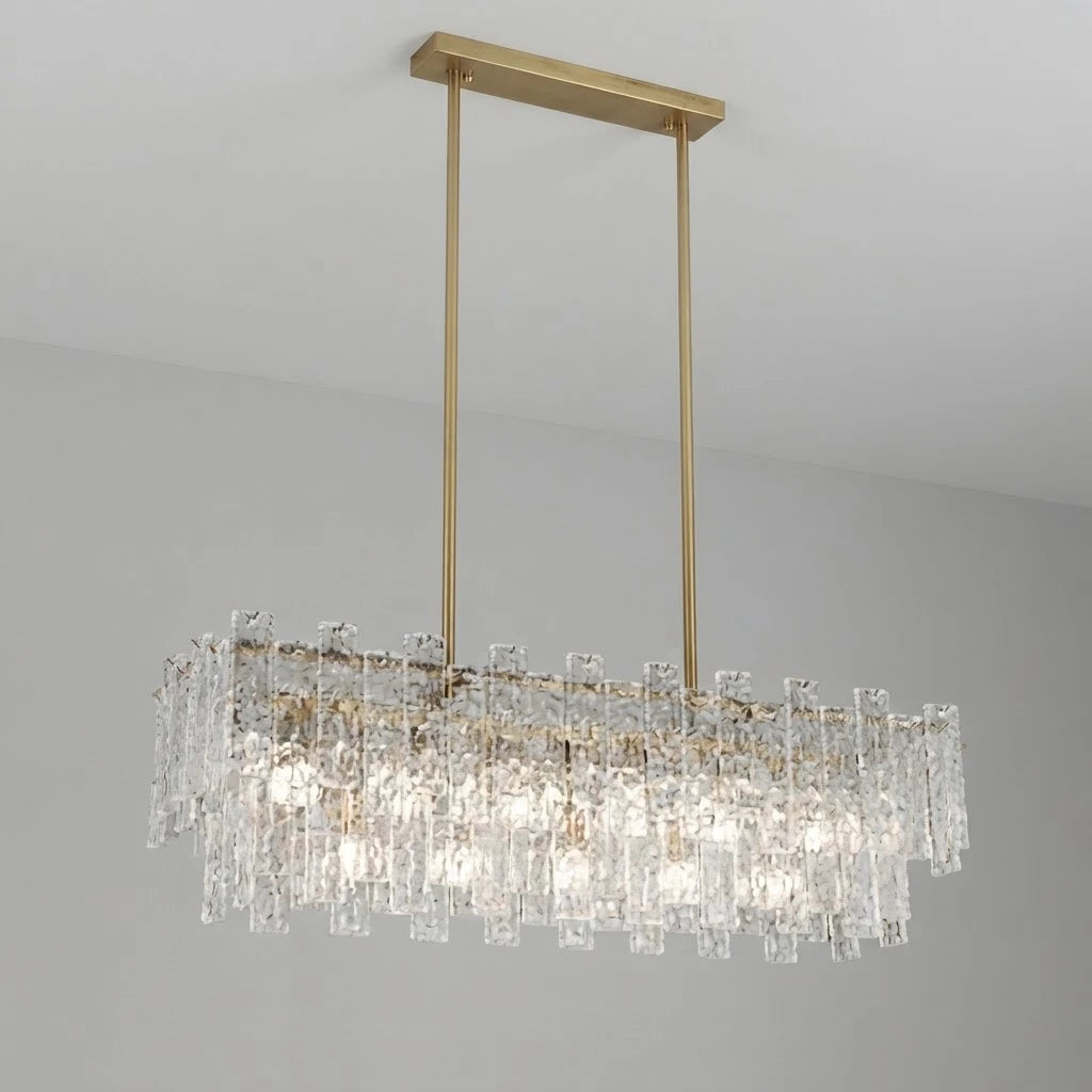 Illuminated Modern Crystal Prism Art Glass Linear Chandelier Studio Display