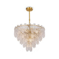Modern Multi-Tier Crystal Prism Art Glass Chandelier with Brass Canopy on Pure White Background