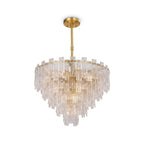 Modern Multi-Tier Crystal Prism Art Glass Chandelier with Brass Canopy on Pure White Background