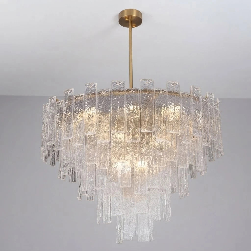 Illuminated Modern Crystal Prism Art Glass Chandelier Studio Display