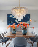 Modern Multi-Tier Crystal Prism Chandelier Over Luxury Dining Table