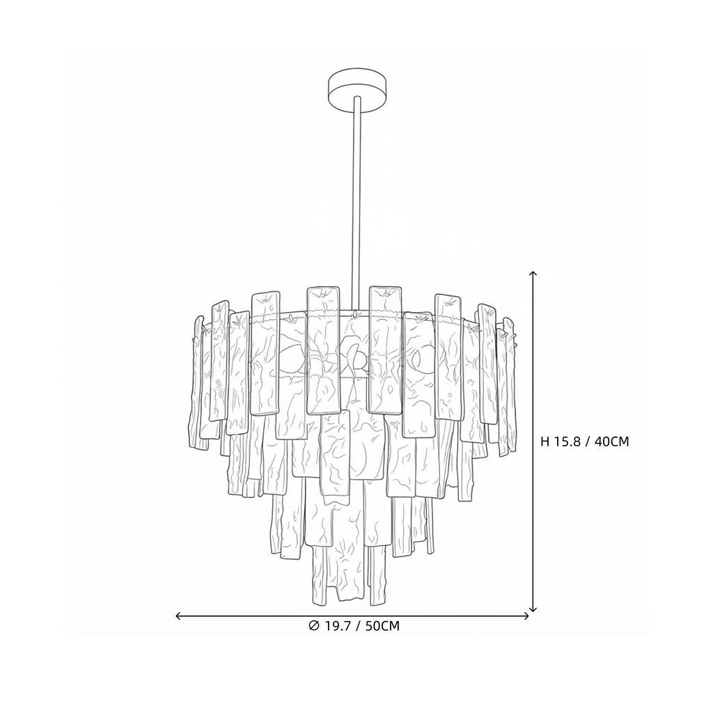 Modern Small Crystal Prism Chandelier Line Art Dimension Diagram