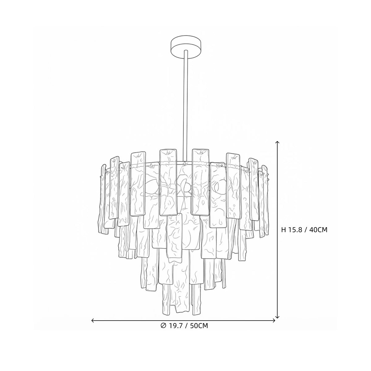Modern Small Crystal Prism Chandelier Line Art Dimension Diagram