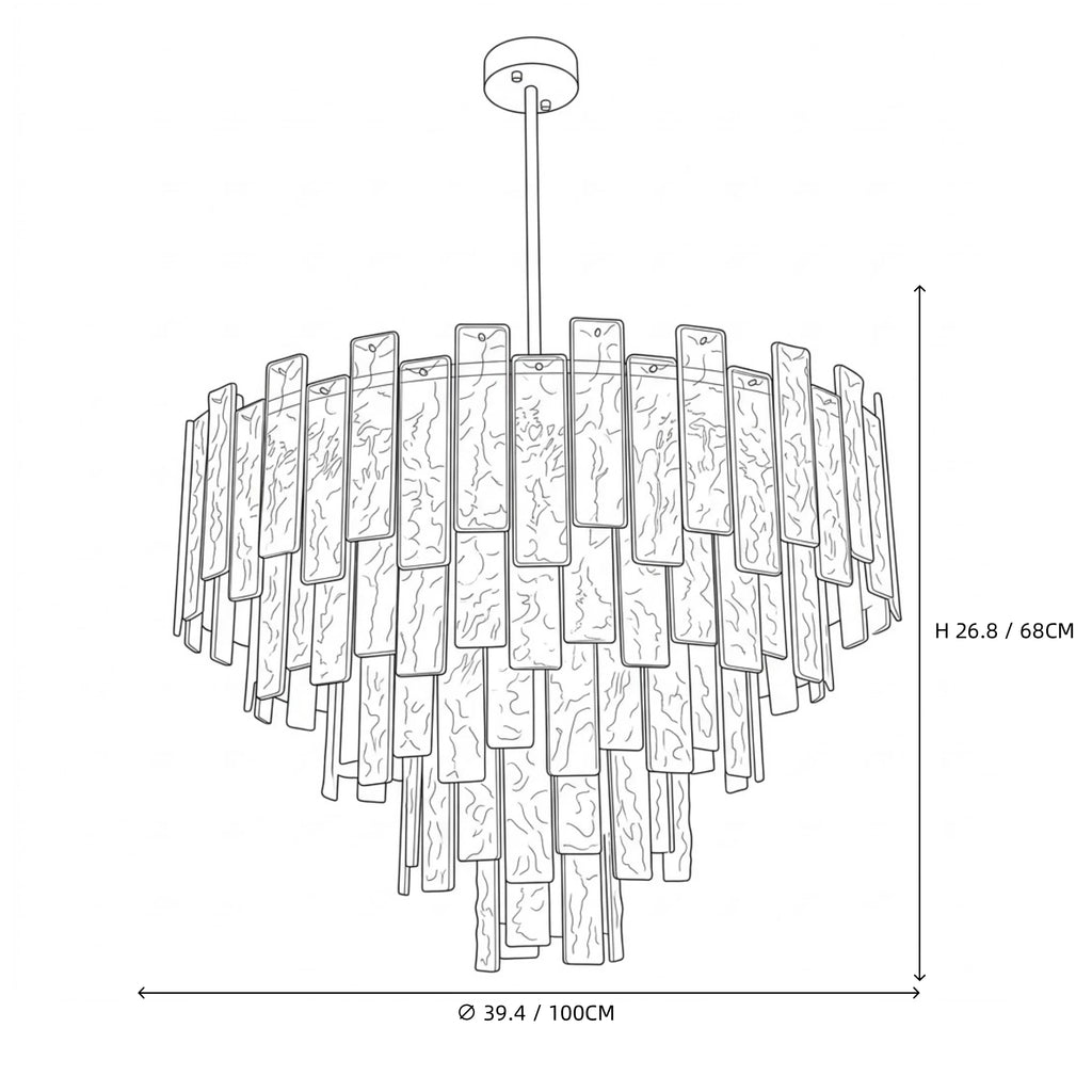 Modern Large Crystal Prism Chandelier Line Art Dimension Diagram