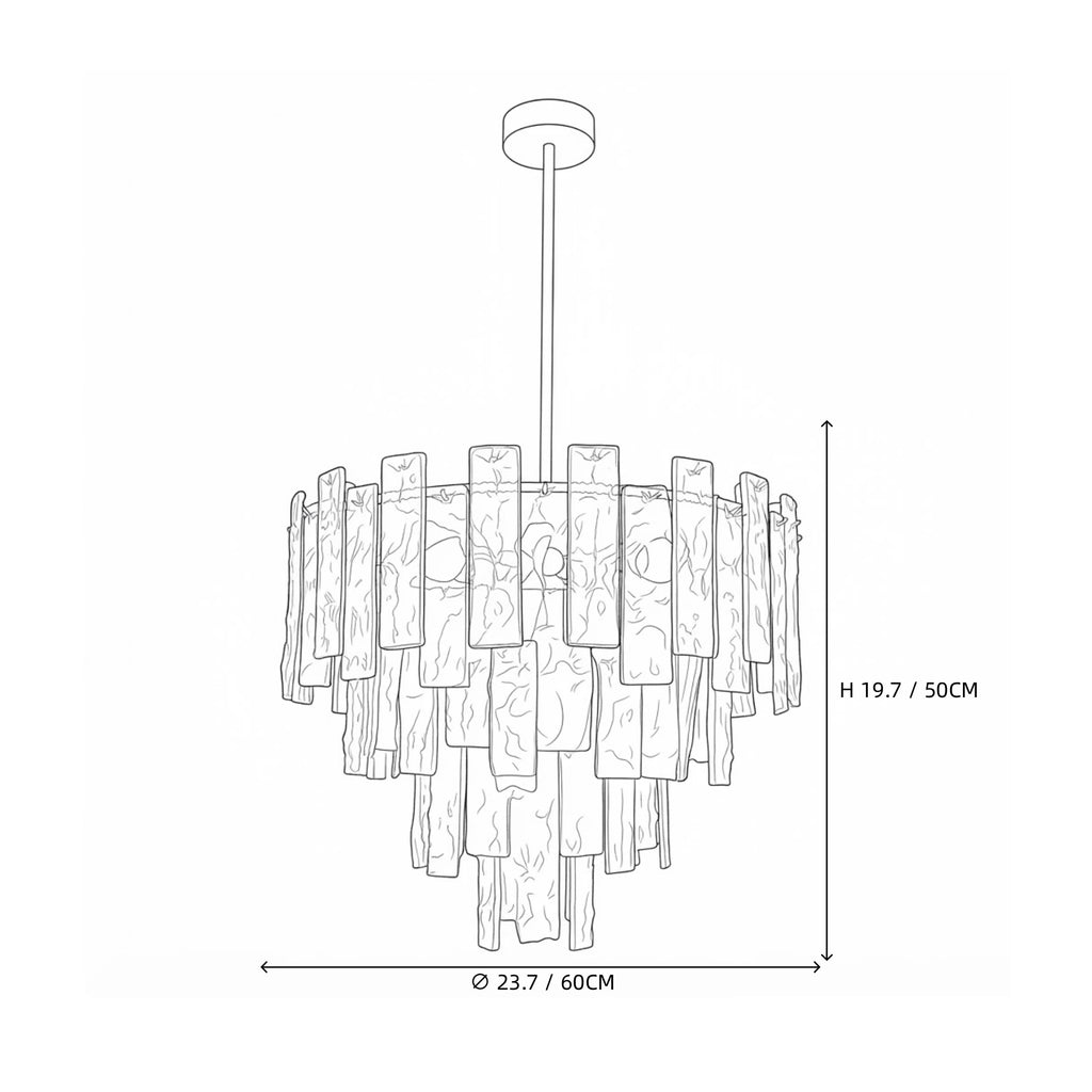Modern Extra Large Crystal Prism Chandelier Line Art Dimension Diagram