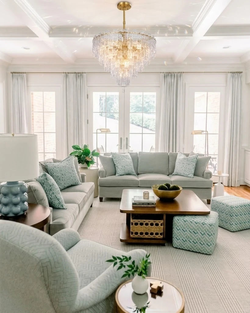 Modern Crystal Prism Art Glass Chandelier in Contemporary Living Space