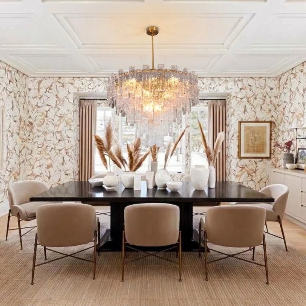 Modern Crystal Prism Art Glass Chandelier in Formal Dining Room