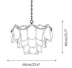 Modern Medium Pearl Beaded Feather Art Glass Chandelier Line Art Dimension Diagram