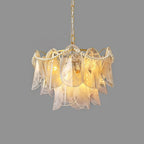 Illuminated Modern Medium Brass Pearl Beaded Feather Chandelier Studio Shot