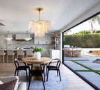 Modern Pearl Beaded Wave Feather Art Glass Chandelier in Open Plan Kitchen Dining Area