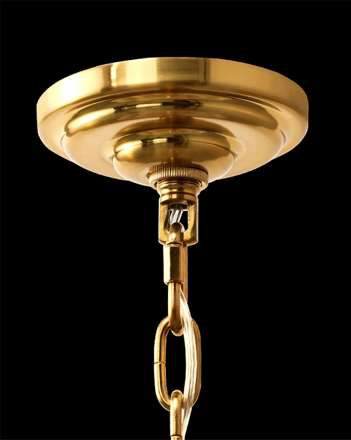 Close Up View of Brass Canopy and Suspension Chain Structure