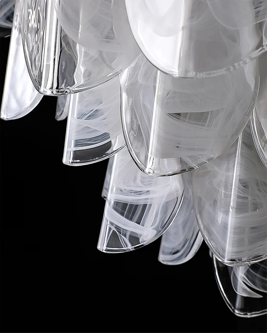Close Up View of Layered Wave Feather Glass Texture and Glowing Edges