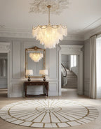 Modern Pearl Beaded Wave Feather Chandelier in Grand Hallway Foyer