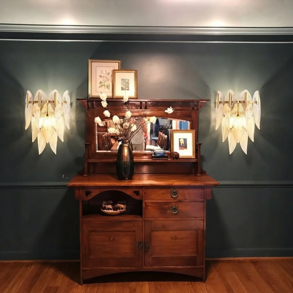 Modern Brass Feather Wall Sconce in Luxury Interior Setting