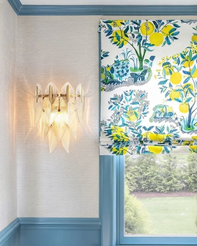 Modern Feather Art Glass Wall Sconce in Bright Living Space