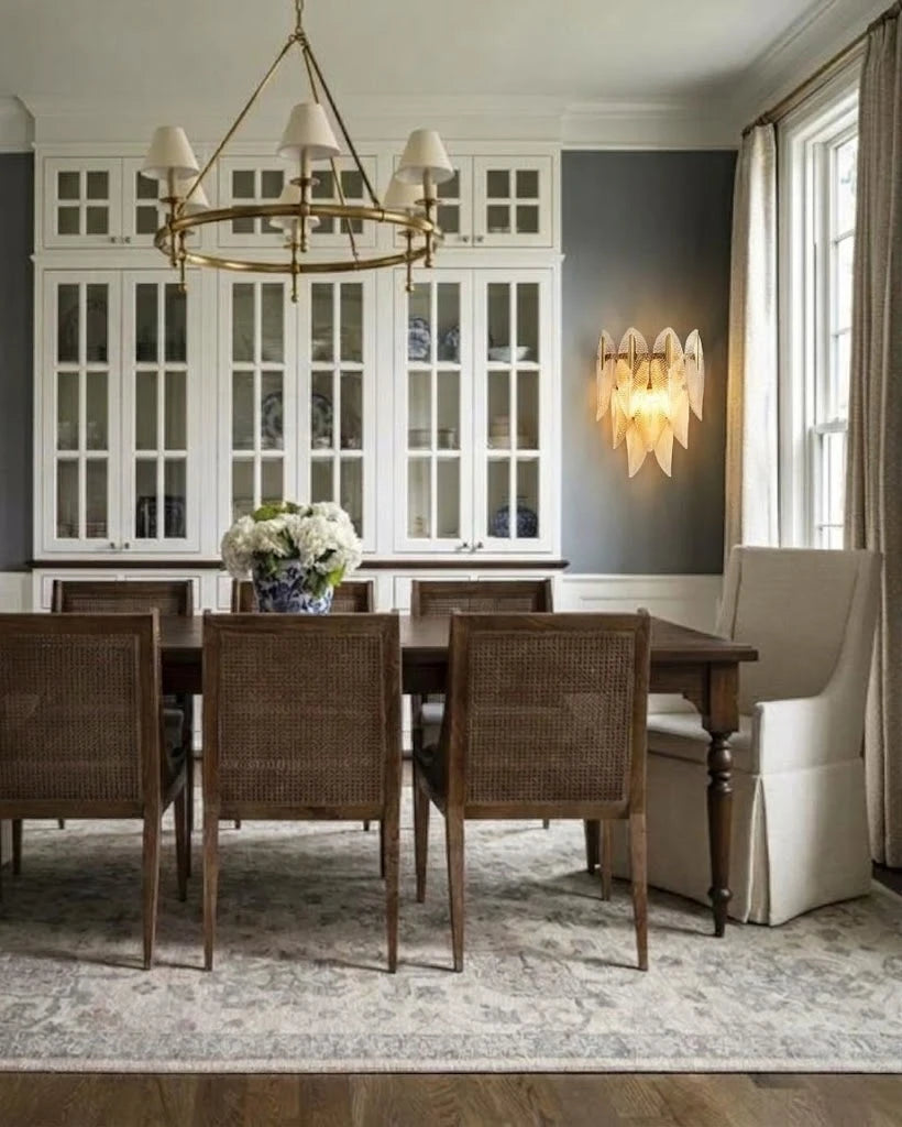 Modern Feather Art Glass Wall Sconce in Formal Dining Room