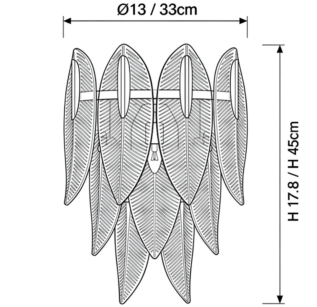 Modern Feather Art Glass Wall Sconce Line Art Dimension Diagram