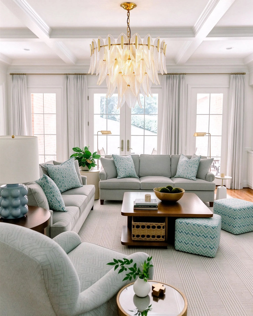 Modern Feather Art Glass Chandelier in Stylish Living Area