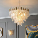 Modern Feather Art Glass Chandelier in Grand Hallway Foyer