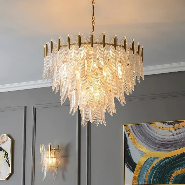 Modern Feather Art Glass Chandelier in Grand Hallway Foyer
