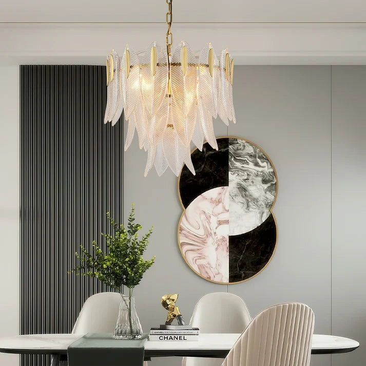 Modern Feather Art Glass Chandelier in Contemporary Interior
